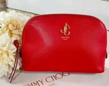 Red Saffiano Leather Cosmetic Bag