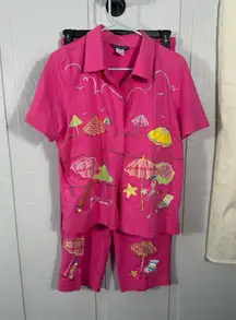 Marshall Russo  Vintage Pink Short Sleeve Capri Set Size M EUC