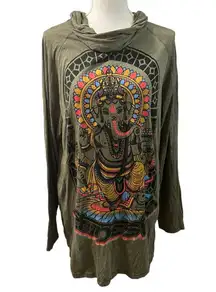 Lokazu Austin Elephant Woman Graphic Art Lightweight Long Sleeve Hoodie Tunic L