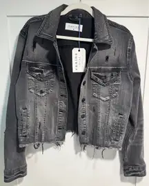 NWT EUNINA JEANS Distressed Charcoal Cropped Denim Jean Jacket Size M