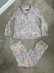 Lauren Ralph Lauren Long Sleeve Paisley Button Down Pajama Set Women’s Small