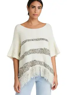 Anthropologie MOTH Drop Shoulder Fringe Poncho in White/Blanc size S NWOT