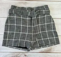 White House Black Market WHBM Luxe Gray Plaid 5” Short High Waisted Belted 6P