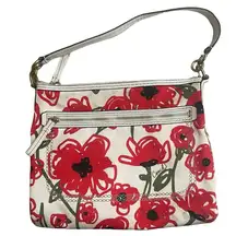 Coach  Poppy Red Rose Floral Canvas Glam Tote Shoulder Bag Pre Owned