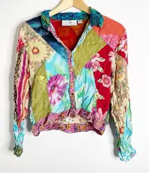Vintage Y2K Patchwork Button Down Long Sleeve Top Size Medium‎