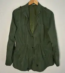 Umgee Olive Green Suede Shacket Blazer Roll Tab Pockets Military Shirt Gorpcore