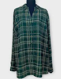 The Limited Green Plaid Window Pane Button Up Blouse Size 1X