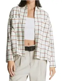 NWT EVERLANE Women’s Neutral Plaid Boxy Button front Flannel Shirt