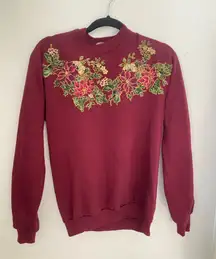 Jerzees  vintage  burgundy  Sweatshirt  crew neck with Floral Christmas  Design