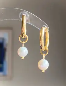 Handmade dainty freshwater pearls hoop earrings💖