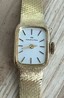 Hamilton Ladies Watch Rare Vintage Mechanical Gold Tone Bracelet White Dial