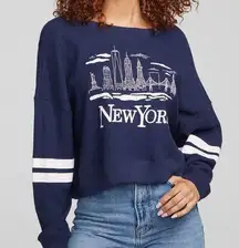 Chaser Skyline New With Tag Size M Oversized Crop Top Color is Blue