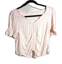 Coquette Milkmaid Crop Top Ruched V Neck Pastel‎ Pink Ditsy Floral Flirty Sz S