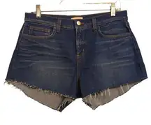 L'agence Audrey Shorts Blue Cut-Off Stretch Frayed Dark Wash Mid Rise USA 28 New