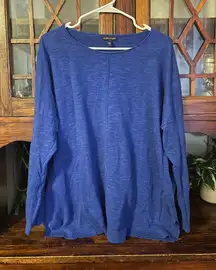 Eileen Fisher Blue Linen Cotton Blend Knit Long Sleeve Top Shirt Large