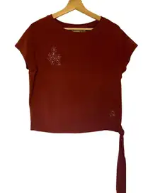 RuffHewn coral red short sleeved shirt side tie flower women's size L cotton