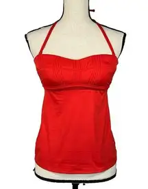 Athleta Small Swim Tankini Top Tie Halter Padded Shelf Bra Red