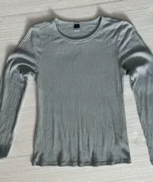 Old Navy Top Large Womens Blue Ribbed Sparkly Long Sleeve‎ Henley Layering