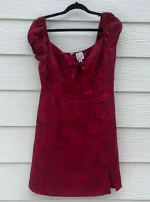 Dark Red Floral Dress with keyhole detail