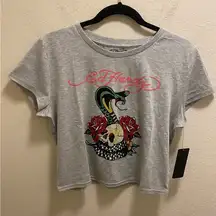 Ed Hardy Grey Cobra Bejeweled Baby Tee Size XL New With Tag