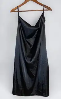Black stretch satin, deep cowl neck slip dress with adjustable straps - size 3XL