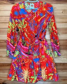 FARM Rio Magic Forest Mini Red Toucan Tropical Cotton Dress extra small