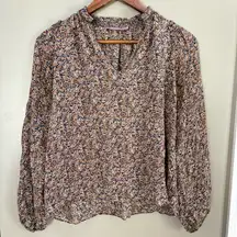 Calypso St. Barth Floral Print Silk Long Sleeve Blouse