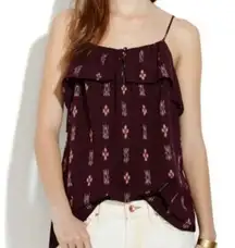 Madewell  Ikat Ruffle Camisole Tank Top Burgundy Size Small