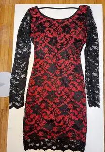 Lace Red and Black Midi Dress Size S