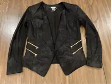 Cache open front cardigan jacket duster Faux Suede Soft Motto Black Zipper 6