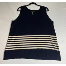 Ralph‎ Lauren LRL Womens 2X Sweater Tank Top Silk Blend Blue White Stripe Preppy