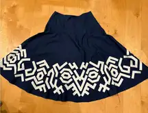 Michael Kors lightweight cotton a-line midi skirt blue w white appliqué 4 6