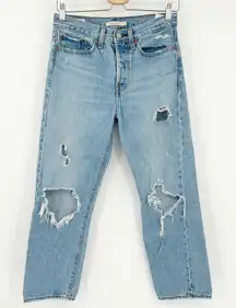 Levi's Wedgie Straight Jeans Size 27 Ripped Distressed Medium Wash Denim‎