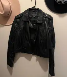 Faux Leather Moto Fringe Jacket