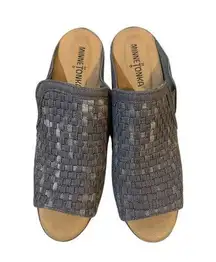 Minnetonka Grey Denim Woven Mona Peep-toe Slide Heeled Sandal Size 10 / Euro 41