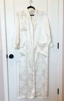Vtg Victorias Secret Womens Long Length Robe Size S Floral Jacquard Satin Gold