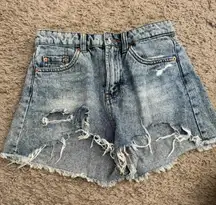 High Rise Distressed Jean Shorts