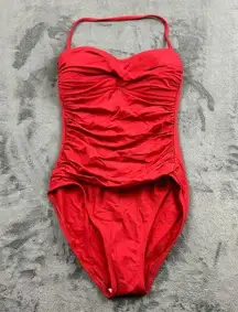 La Blanca  Swimsuit Womens Size 4 One Piece Red Halter Ruffle Beach Vaca Resort