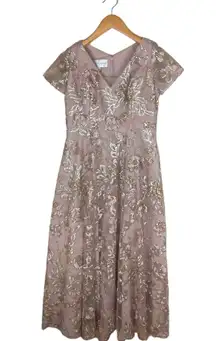 Women’s Size 12 Nude Embroidered Illusion Sleeves Bridesmaids Dress