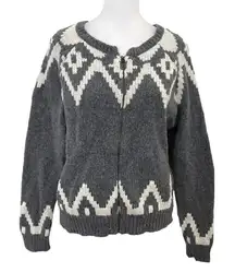 Sundance Lambswool Blend Nordic Fair Isle Zip Cardigan Sweater Jacket sz Medium