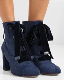 Chloe Velvet Lace-up Ankle Boots in navy