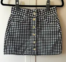 Reformation‎ Mini Bianca Jean Denim Skirt Size 24 Black White Checkered