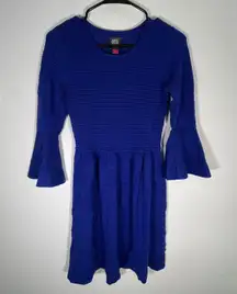 Vince Camuto Blue Bell Sleeve Sweater Dress Preppy Twee Size Small