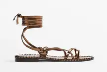 Massimo Dutti Good Metallic Leather Lace Up Sandals