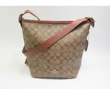 Coach C2819 Signature Val Duffle Khaki Redwood Canvas Leather Shoulder Bag