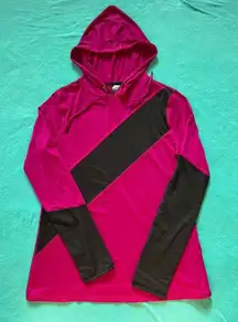 Champion Women's Sz M Black & Dark Pink Thumb Hole‎ Hoodie Work Out Runner Top