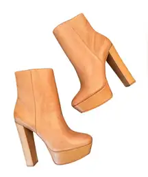 SCHUTZ Camel Leather Platform Heeled Boots