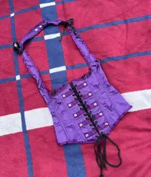Purple boned halter corset underbust shape wear pirate vest like adjustable OS