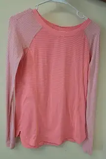 Lululemon  Pop Orange Dune Wagon Stripe Turn It Up Long Sleeve Shirt Top