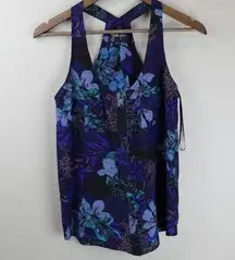 Yumi Kim Women XS Flowy Tank Top Blue Floral Sleeveless Racerback